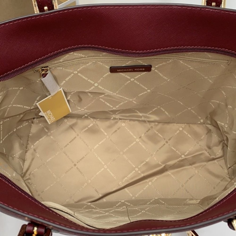 Michael Kors Gilly Large Drawstring Travel Tote Leather Oxblood Color - Picture 8 of 16
